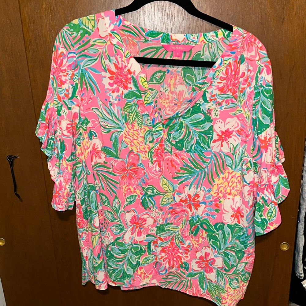 Lilly Pulitzer Pink Tropical Floral Blouse
